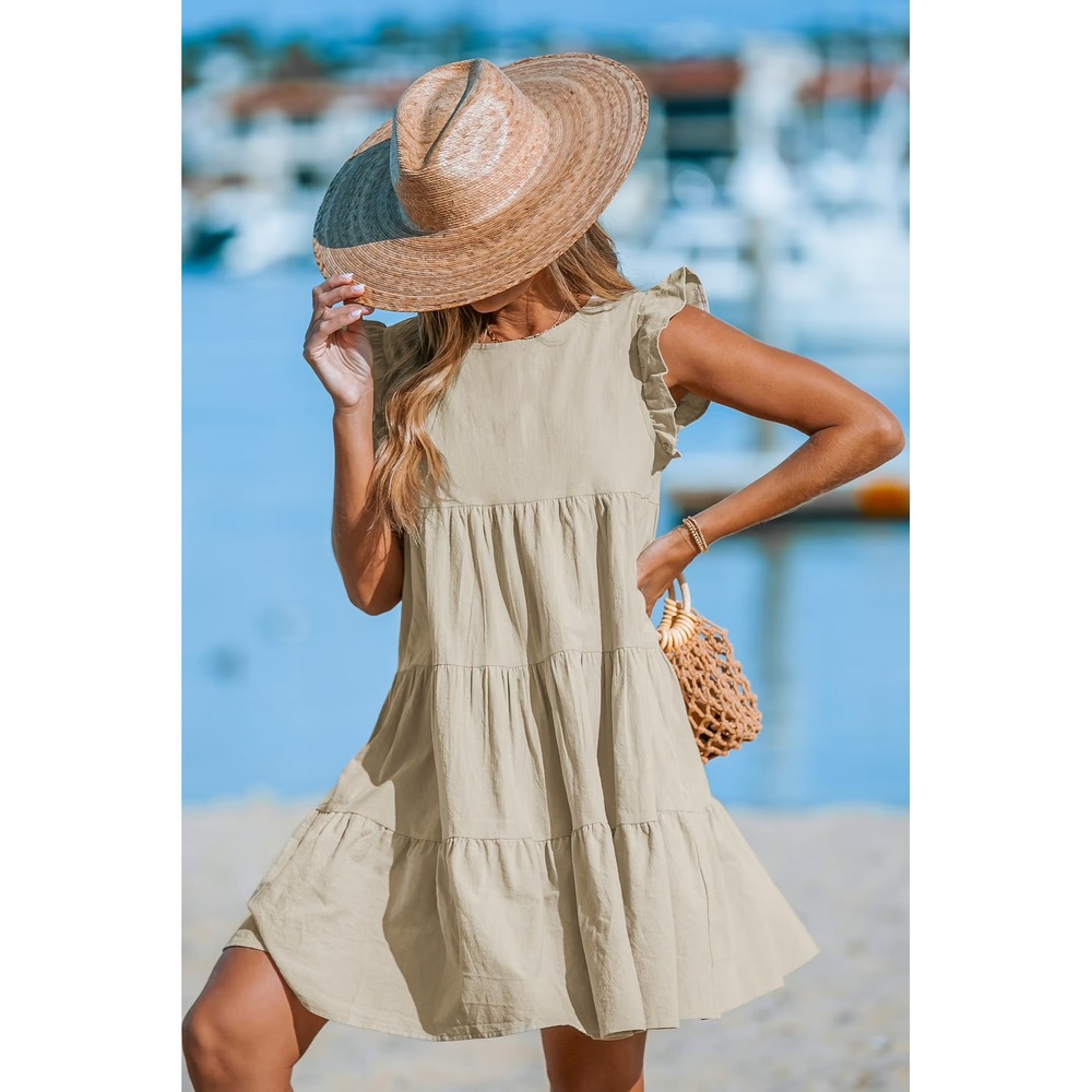 Cupshe Cream Tiered Ruffle-Sleeve Mini Dress
